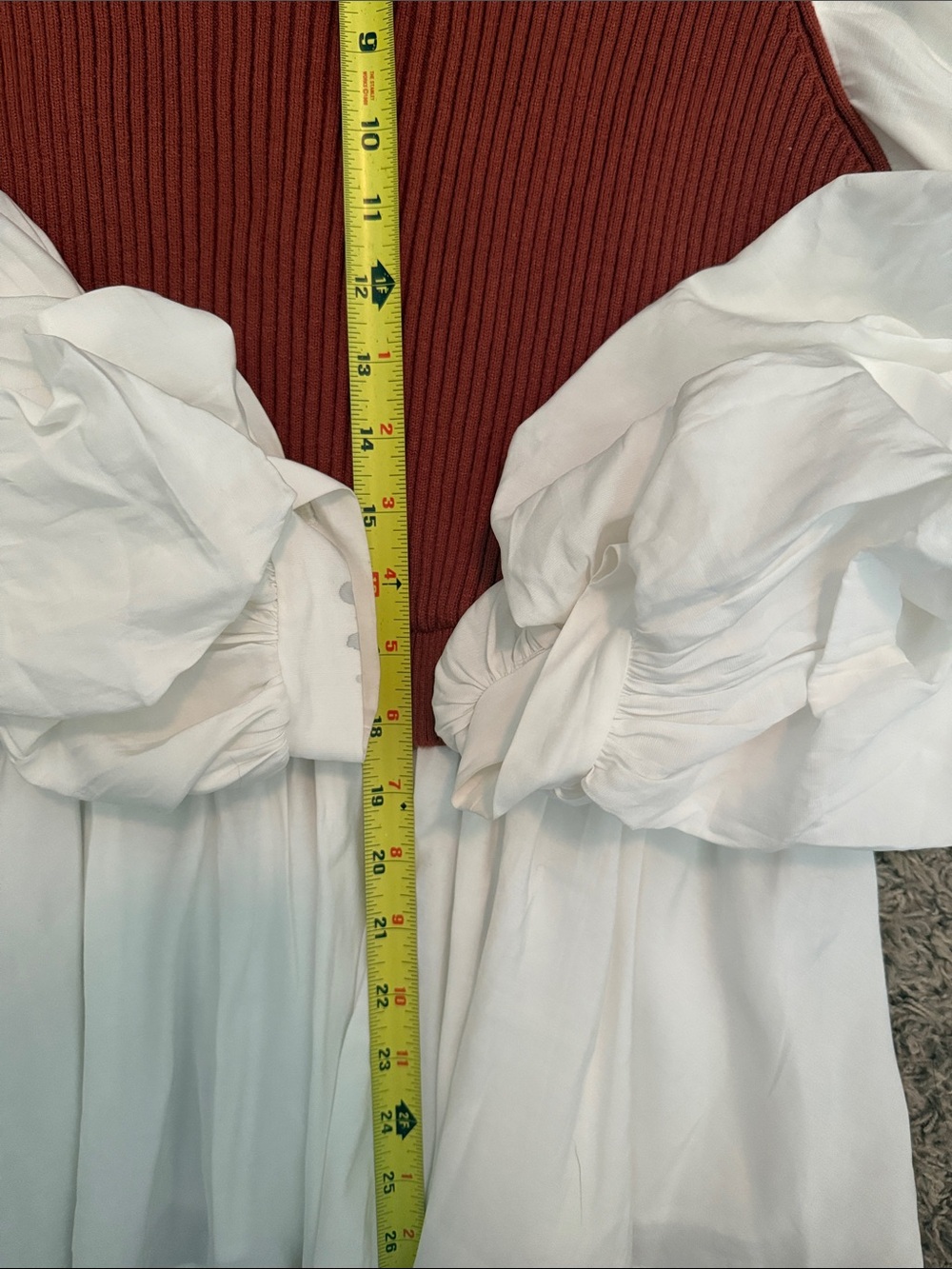 English Factory Rust Ribbed Sweater Top with White Ruffled Sleeves - Picture 13 of 15